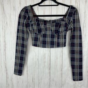 Free People plaid long sleeve crop top size 0
